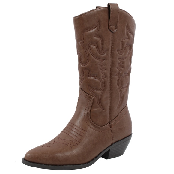 Size 6.5 Dark Tan cowboy knee high pull on boot - Picture 2 of 8